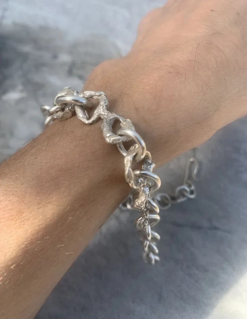 Chunky silver bracelet with textured links
