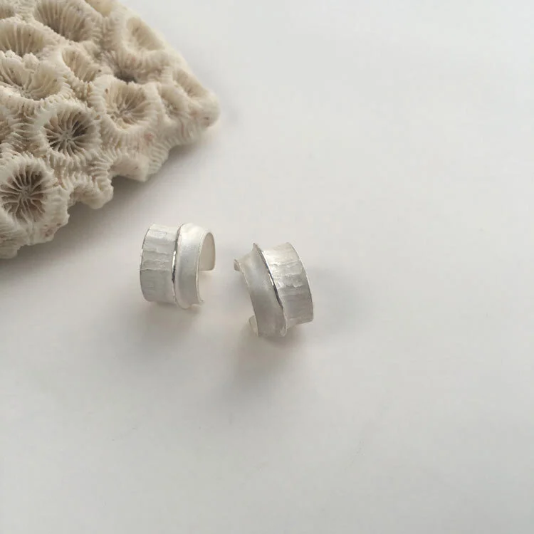Forged silver ear hoops